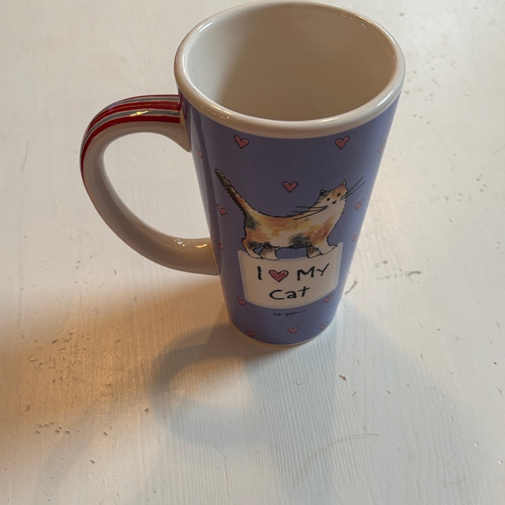 NWOT Tumbleweed Pottery Charming Cat Lover's Mug - Purple and Red